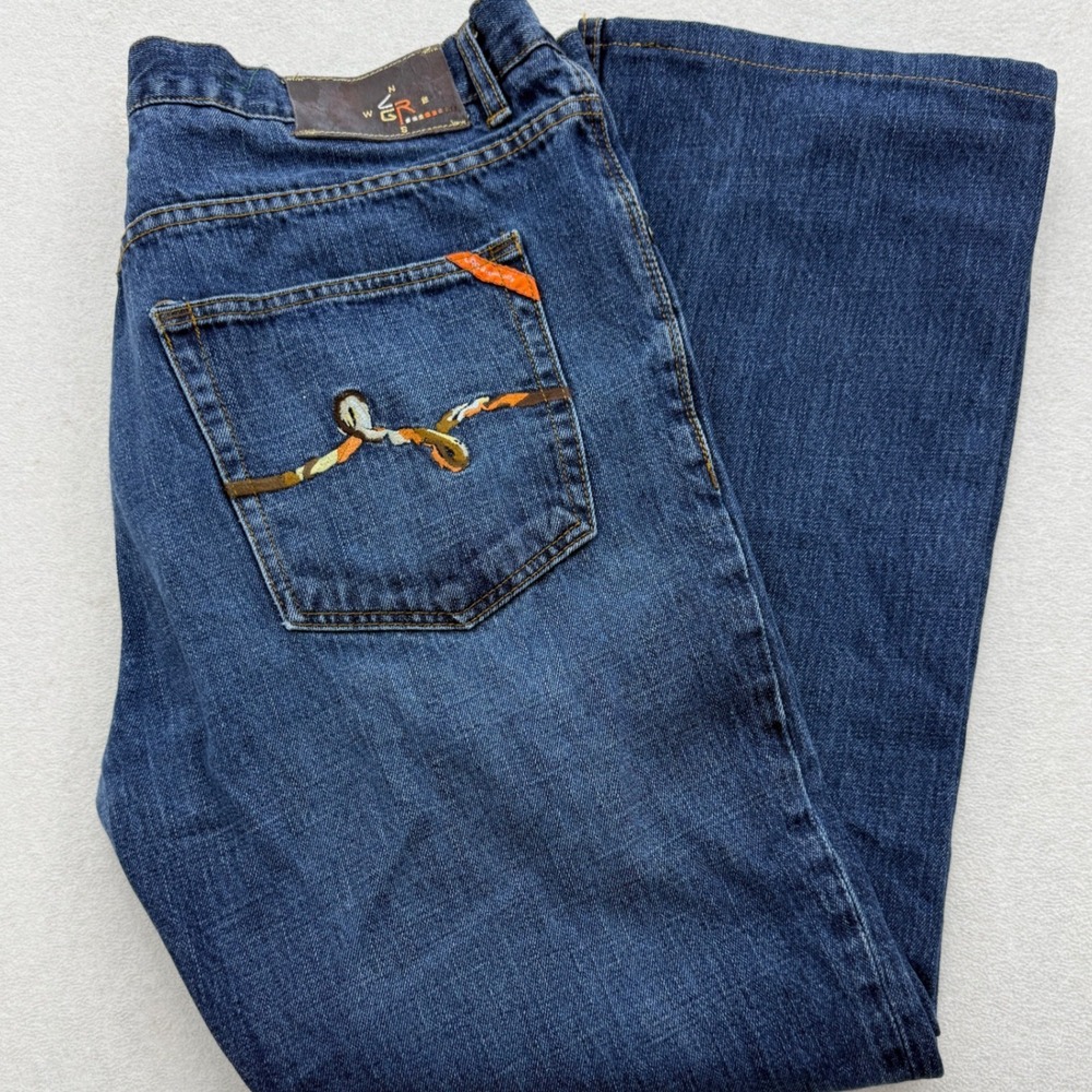 LRG Jeans Mens 40 Blue Straight Leg Embroidered Back Pocket Streetwear Denim Vtg